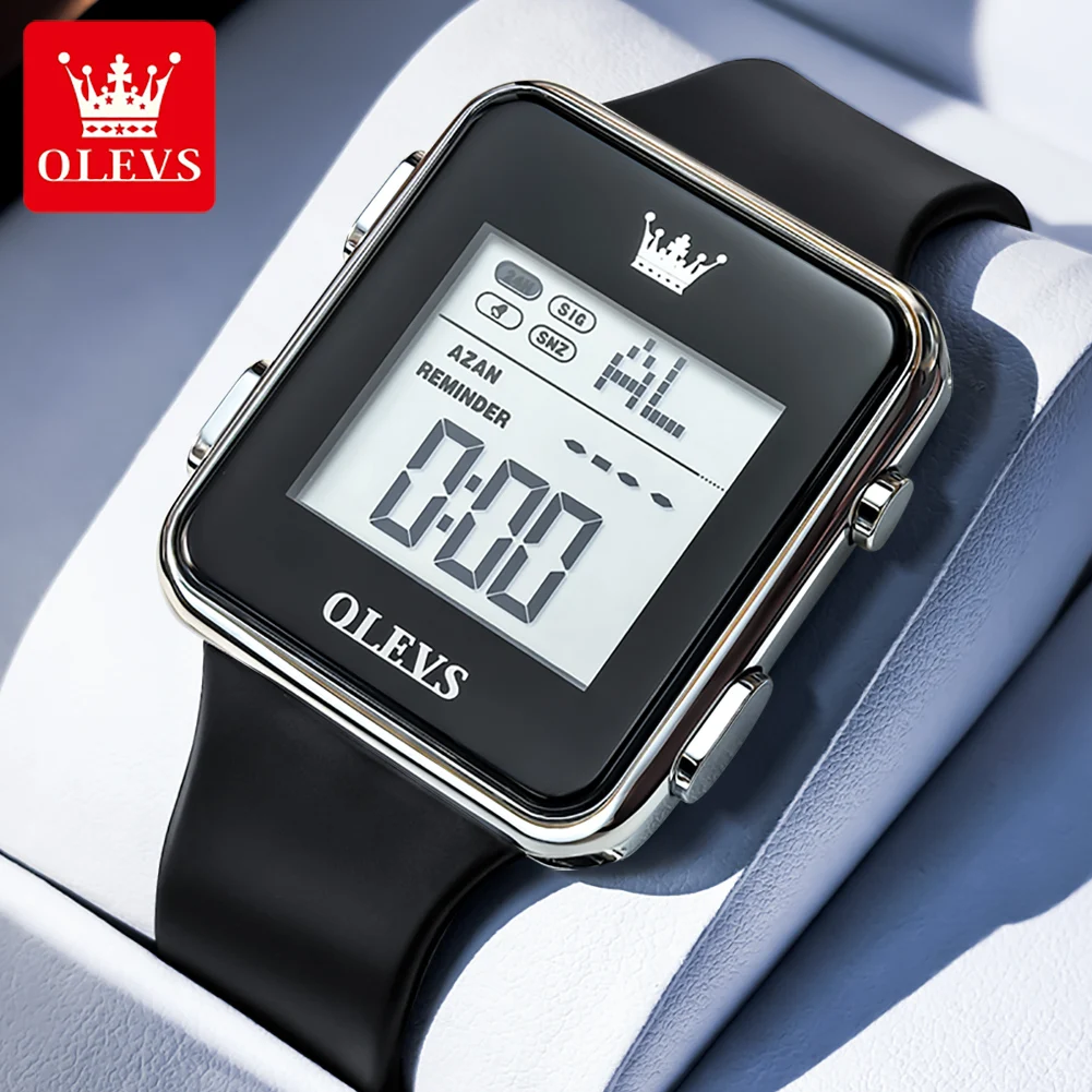 

OLEVS 1105, модные мужские электронные часы, силиконовый ремешок, квадратный будильник, секундомер, календарь, водонепроницаемые часы с большим циферблатом для мужчин