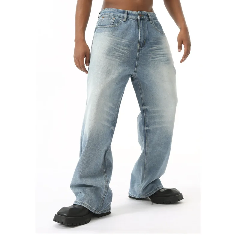 تصميم بنمط هونج كونج الجديد للرجال من فور سيزونز بتصميم كلاسيكي مصقول باللون الأبيض المغسول، جينز كاجوال فضفاض مستقيم الساق #4