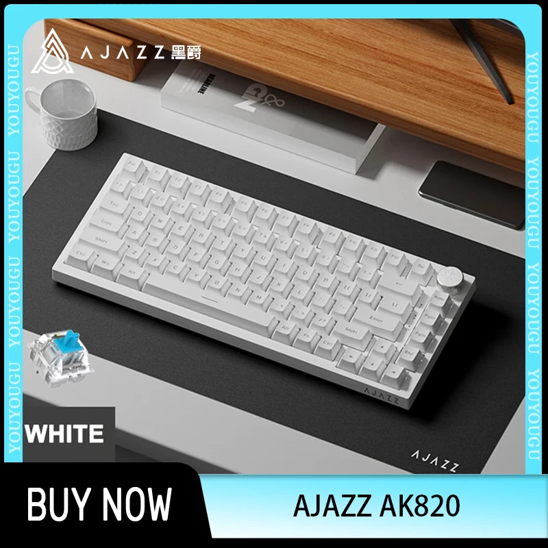 Ajazz Ak820 Keyboard Wired Mechanical Keyboards Gaming Keyboard Hot-Swappable Keys With Knob Backlight Office Gamer Accessaries