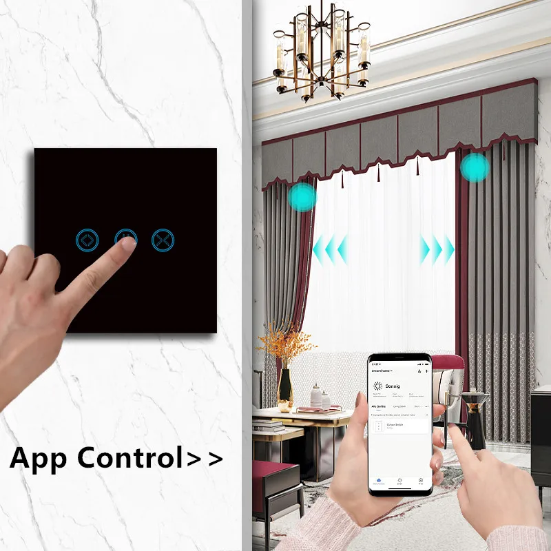 Tuya WiFi 16A Smart Curtain Blind Switch for Electric Motorized Roller Shutter LN Touch Switch Google Home Alexa Remote Control