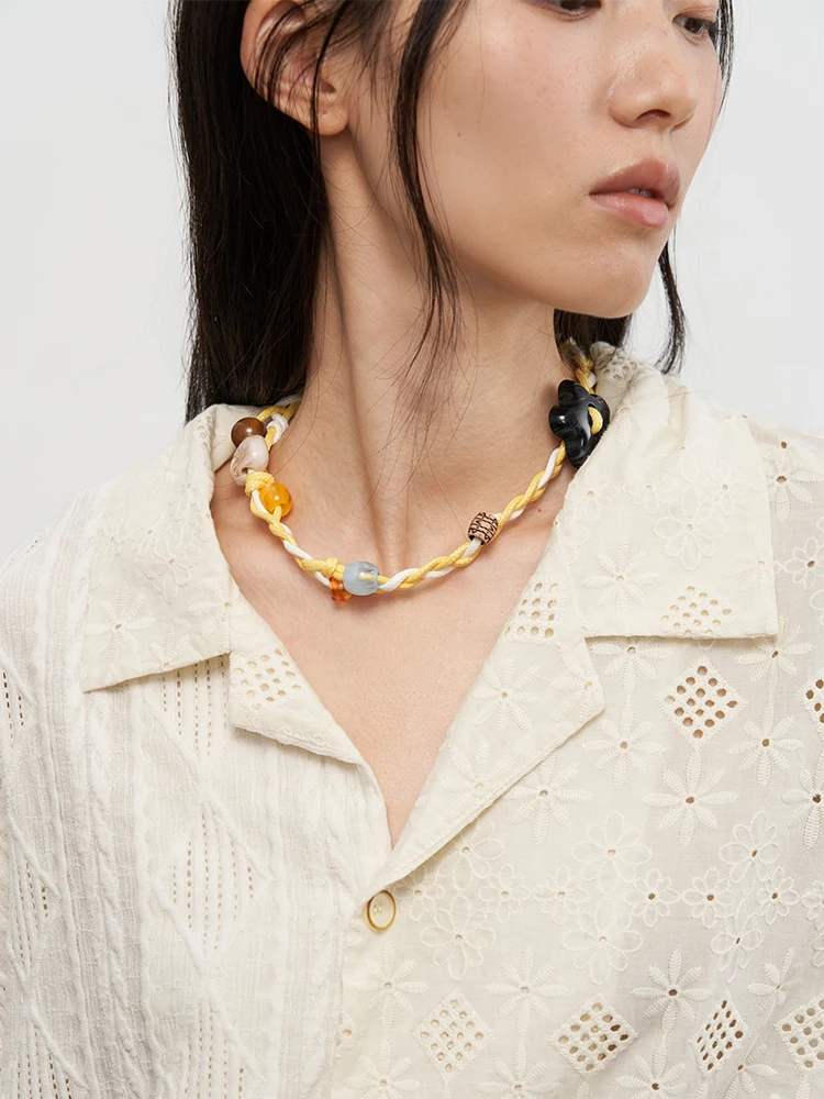 handmade-beaded-jum-color-matching-waist-chain-nelace-jewelry-accories-bright-yellow-cord-weaving-summer-2025