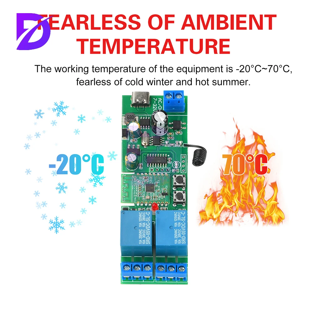 AC/DC 7-32V/tipo-c 5V 2-CH BT WIFI módulo de interruptor de relé versión Rf módulo de bloqueo Jog admite Control remoto Rf de 433Mhz