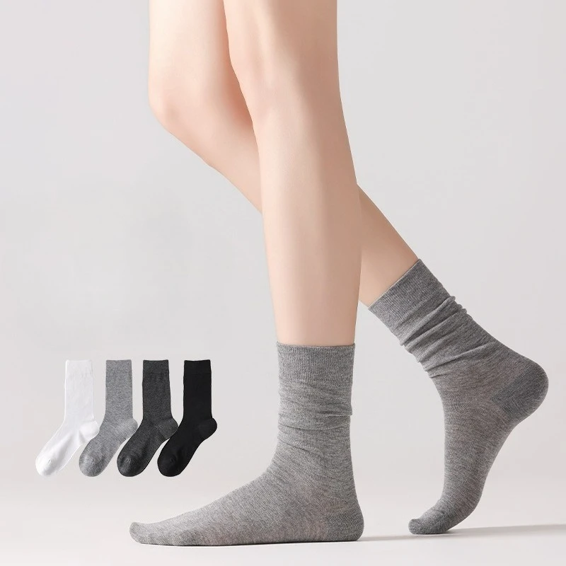 Spring and Summer Medium Tube Socks Bamboo Fiber Solid Color Thin Mask Pull Boneless Stacking Socks Thin Micro Pressure Stocking