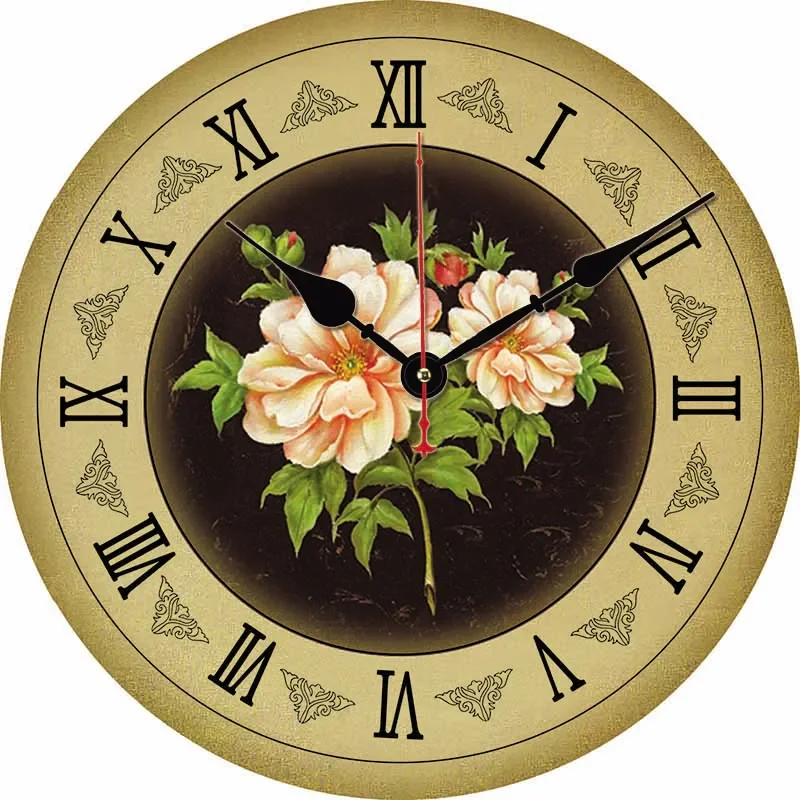 Vintage Flowers Kitchen Round Wall Clock Large Dinning Restaurant Cafe Decorative Wall Clock Silent Non-Ticking Nice For Gift