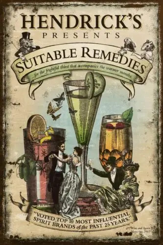 Hendrick's Gin Suitable Remedies Advert, Aged Look, Vintage Style New Metal Sign