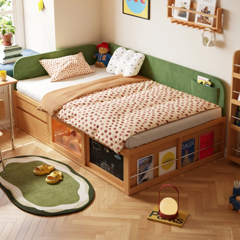 

Кровать из массива дерева с интегрированным хранением, кремового цвета, для спальни, без прикроватного хранения, для детской комнаты, для малогабаритной квартиры