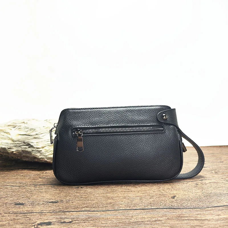 Lock Clutch Wrist Strap Handheld Bag For Phone Men's Business Genuine Leather Man Bags Handbag Portable Fingerprint Unlock