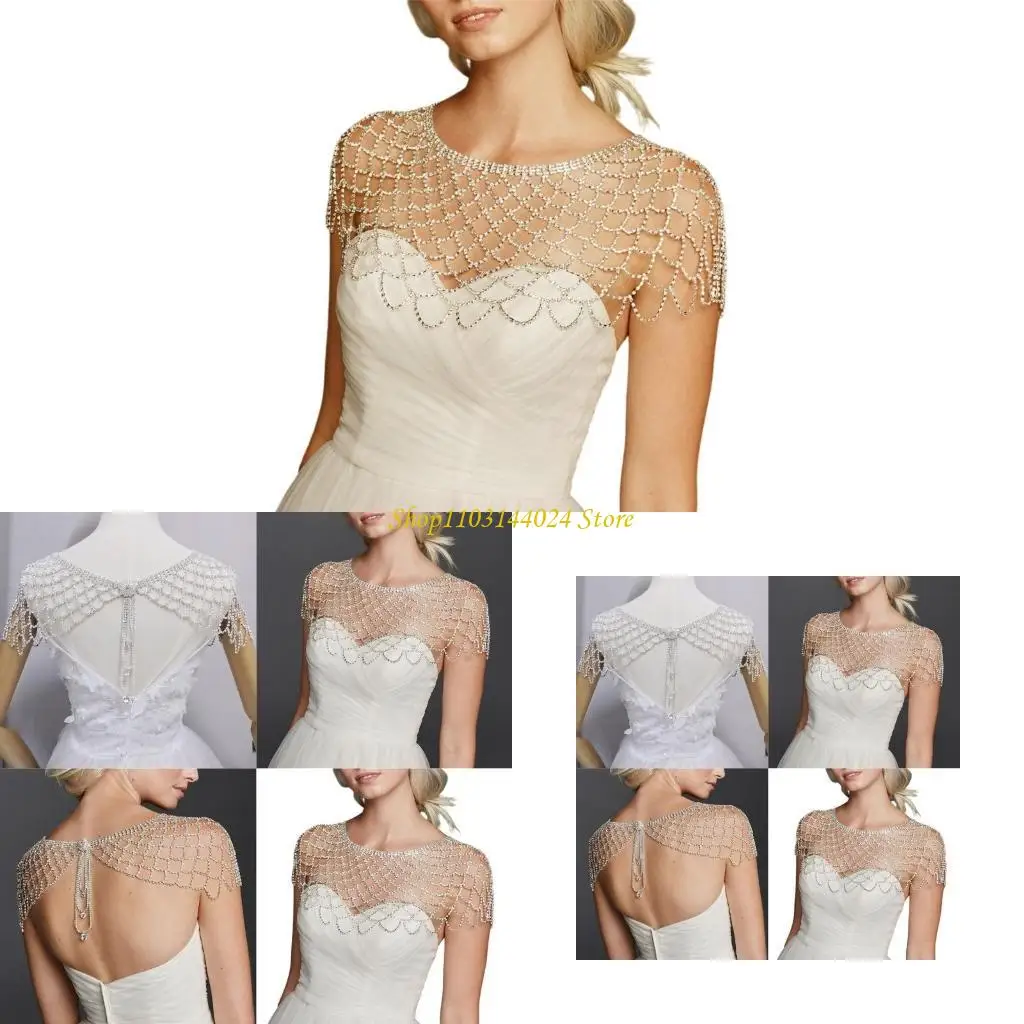 

N5KE Elegant Mesh Shawl Shoulder Chain Neck Wrap Jewelry with Rhinestones Tassels