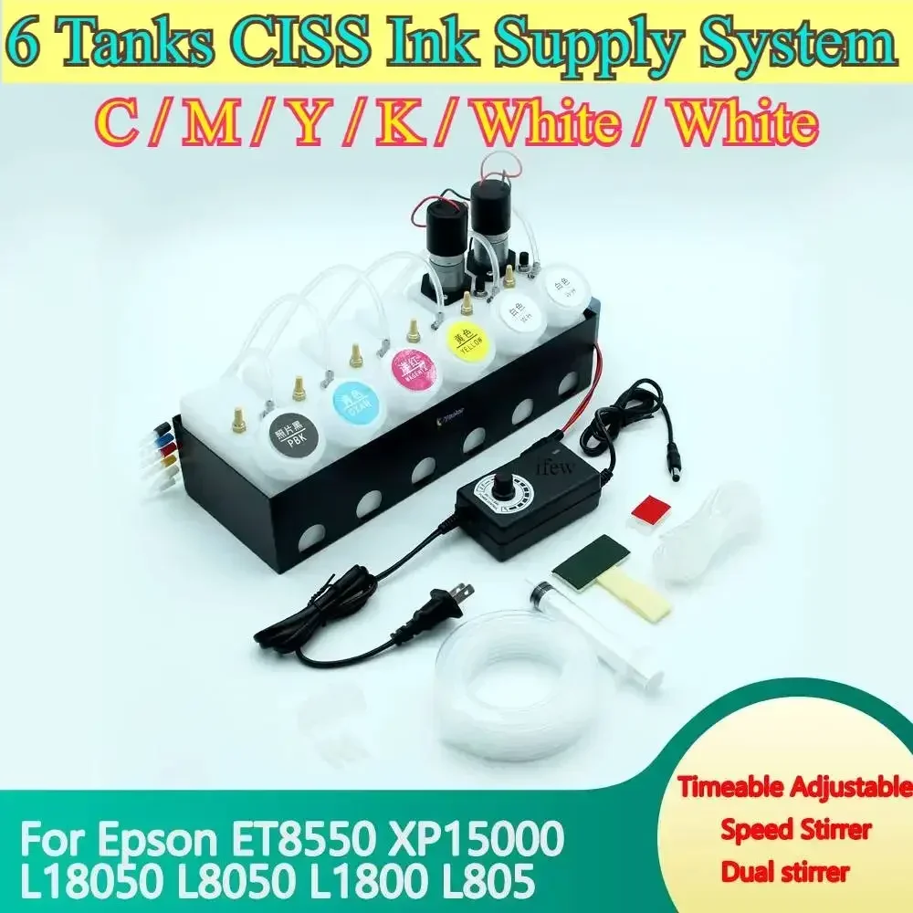 Ciss Ink Tank Et8550 8550 Ciss DTF Dual White Ink Tank System 2 Shakers for Epson Convert Kit Modify L18050 L8050 XP15000 Device