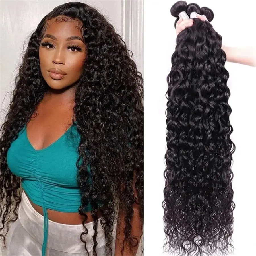 

Wave 4 Bundles Human Hair 18 20 22 24 Inch, 10A Brazilian Curly Human Hair Bundles, Double Weft Deep Wave Bundles, Natural Black