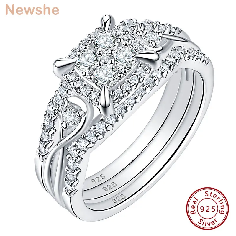 Bridal Ring Set Solid 925 Sterling Silver Engagement Rings
