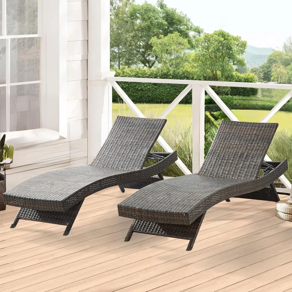 

"Outdoor Double Reclining Chaise Lounge Set, PE Rattan Material with 5 Adjustable Backrest Levels and Weatherproof Wick"