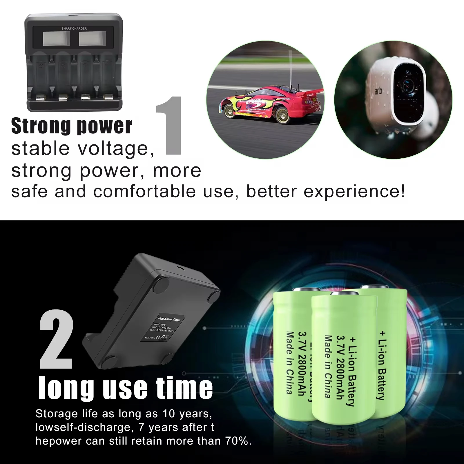 Rechargeable 2800mAh 3.7V Li-ion 16340 Batteries CR123A Battery for LED Flashlight Travel Wall Charger CR123A 16340 Battery