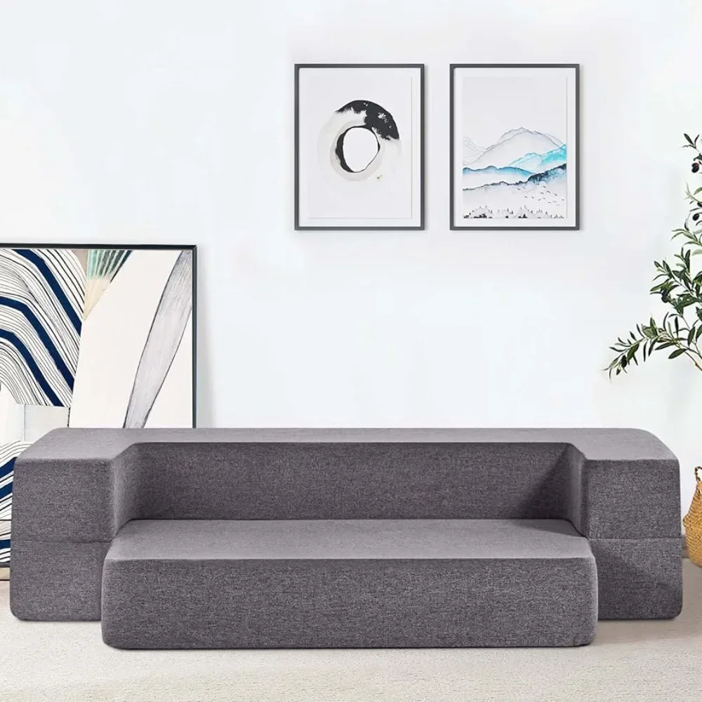

%a Floor Sofa Bed Futon Couch, Fold Out Couch Bed, Queen Size 8 Inch Memory Foam Folding Sofa Bed Couch, Grey