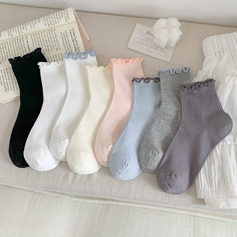 Socks For Women Korean Style Thin Trend Sweet Preppy Style Girls Short Socks Breathable Cute Socks Frilly Kawaii Casual Simple