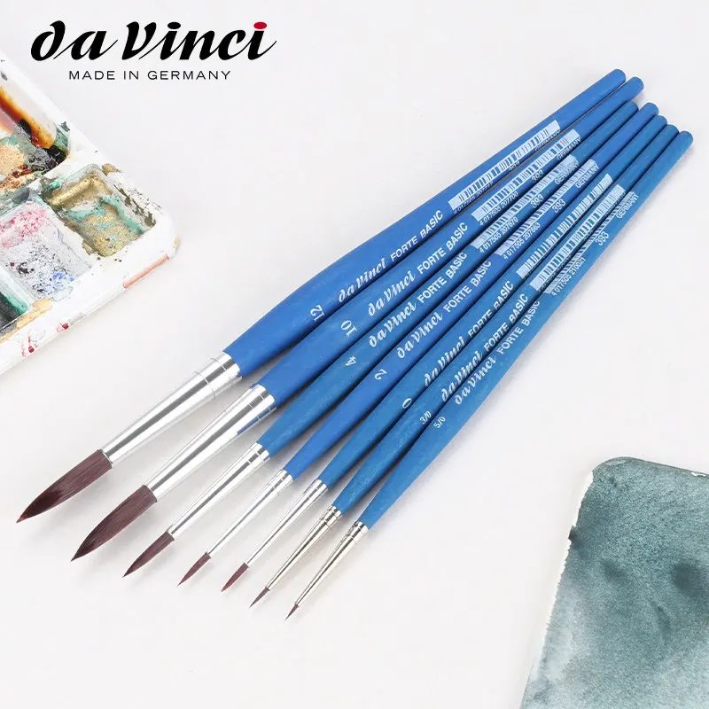 Germany Da Vinci Professional Art Painting Brush, 393 Forte Basic Paint Brush, Round Elastic Synthetic with Blue Matte Handle