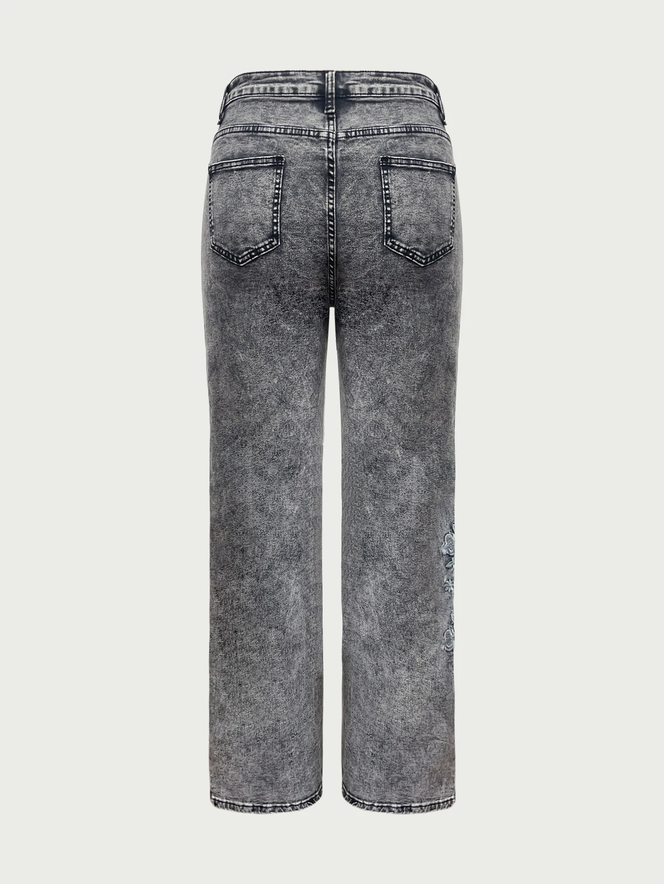 Elegant Straight Leg Jeans Women's Stretch Loose Gray Denim Trousers Washed Casual High Street Embroidered Denim Trousers Women