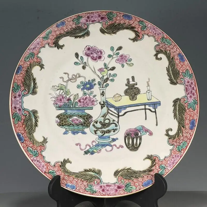 Antique Porcelain Collection Qing Qianlong Colorful Flower Pattern Appreciation Plate Creative Ornament Chinese style Home Decor