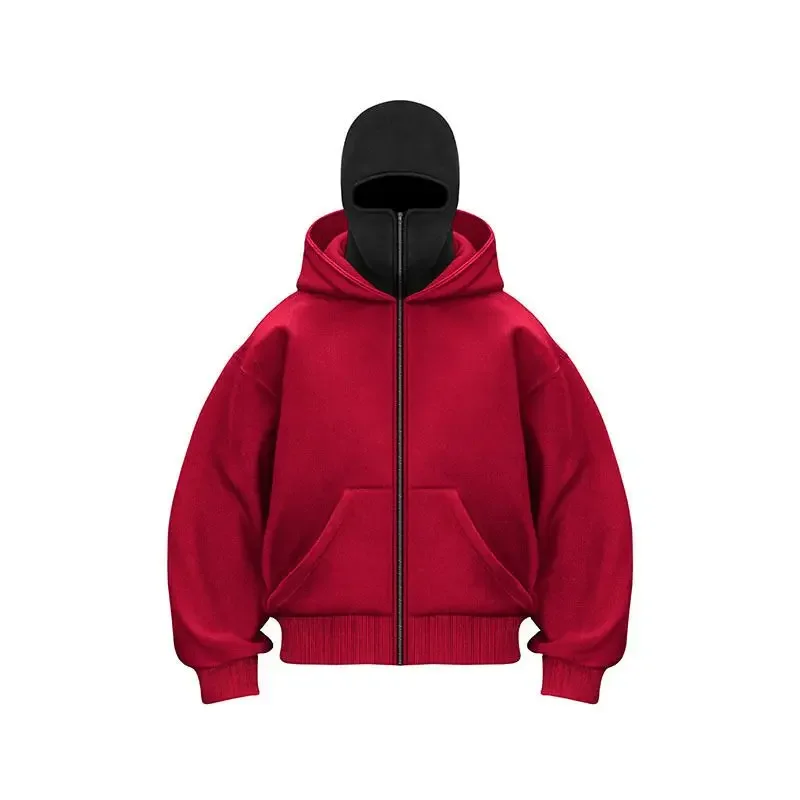 Men Winter Zipper Hooded Sweatshirt Soft Fleece Jacket With Hoodie Mask Women Windbreaker  Casual Outwear Loose Sports Coat Tops