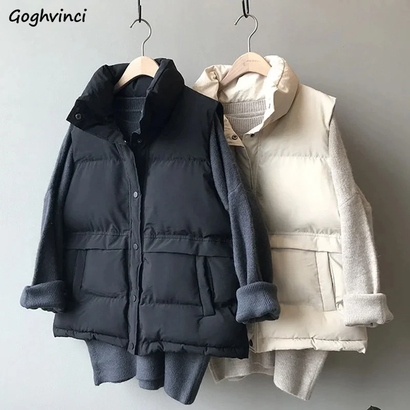 Vest Women Thickening Solid Harajuku Casual Cropped Spring Outwear Korean Style Cold-proof Pockets High Quality Warm Soft Chic