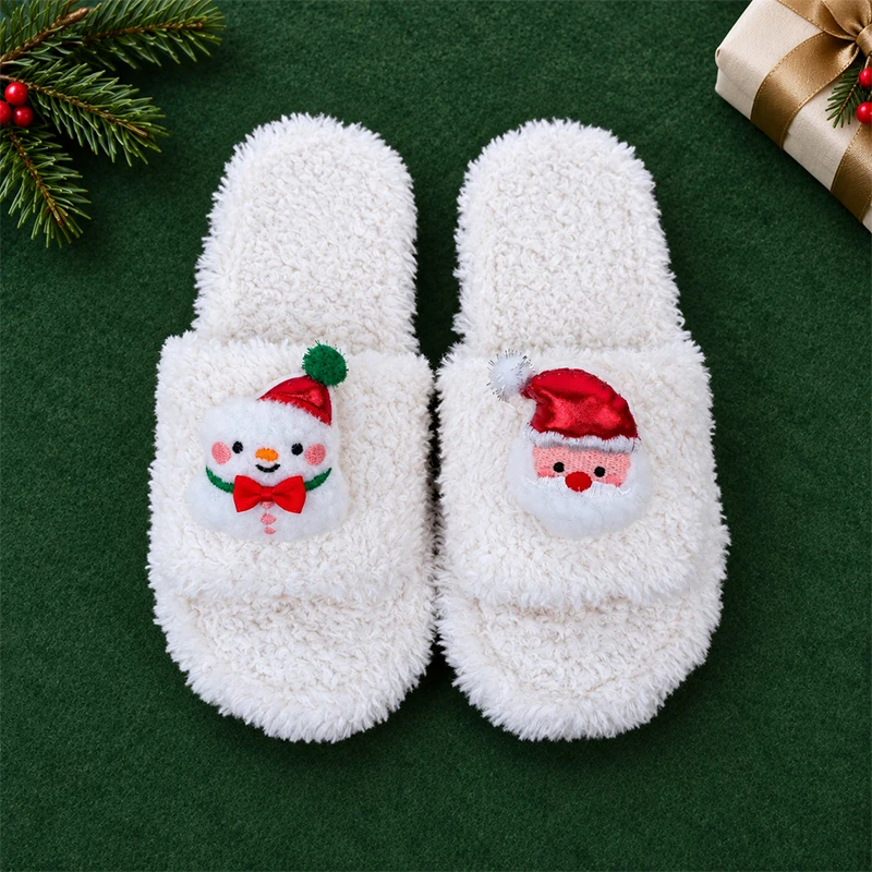 ZUOFU Weihnachts-Plüsch-Hausschuhe für Damen, Herren und Paare, Rentier, Weihnachtsmann, Schneemann, Baum, Glocke, Handschuh, warm, flauschig, rutschfest, für drinnen und zu Hause – Detail 10