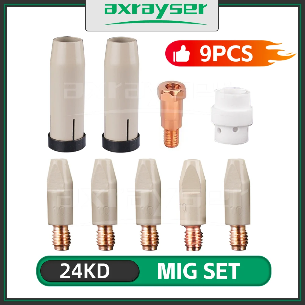 

24KD Coating Welding Nozzle Contact Tip 0.8/1.0/1.2mm Sets MIG Torch Gas Nozzle Tip Holder of 24KD MIG MAG Welding Torch