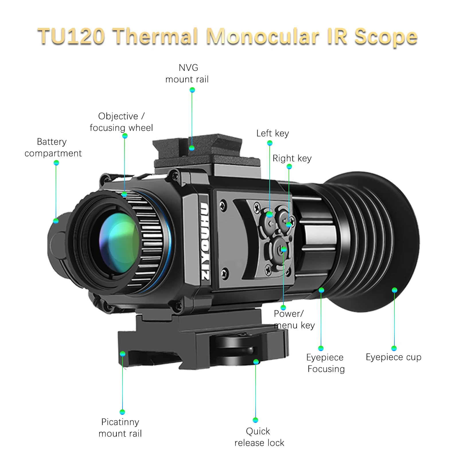 

TU120 Thermal Imaging Head Mounted Thermal Vision Monocular Sight Scope Helmet Hunting Riflescope Reticle Crosshair IR 384X288