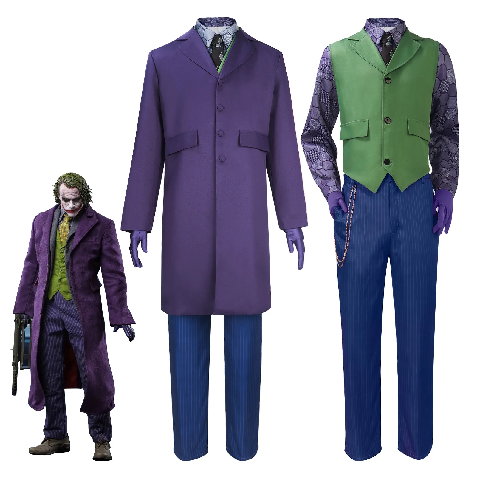 Joker Clown Cosplay Costume Top Vest Shirt Pants Purple Suit Set Horror Halloween Masquerade Carnival Party Outfits for Men