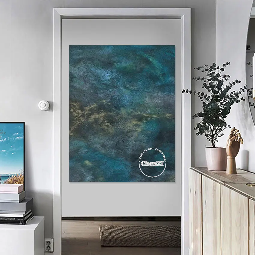 

Современный чистый ручной работы зеленый дизайн живопись Высокое качество фрески произведения искусства большие настенные картины набор картин для выставки отеля