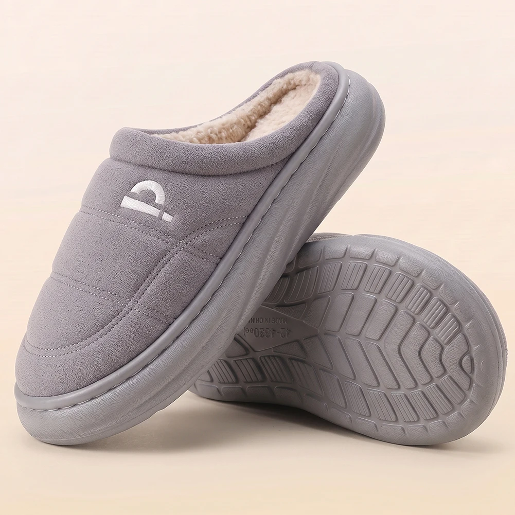 Breit geschnittene Herren-Hausschuhe mit Fußgewölbestütze, EVA-Sohle, rutschfest, Memory-Schaum-Polsterung, gestreiftes Design, warme Winterschuhe für Zuhause. – Detail 3