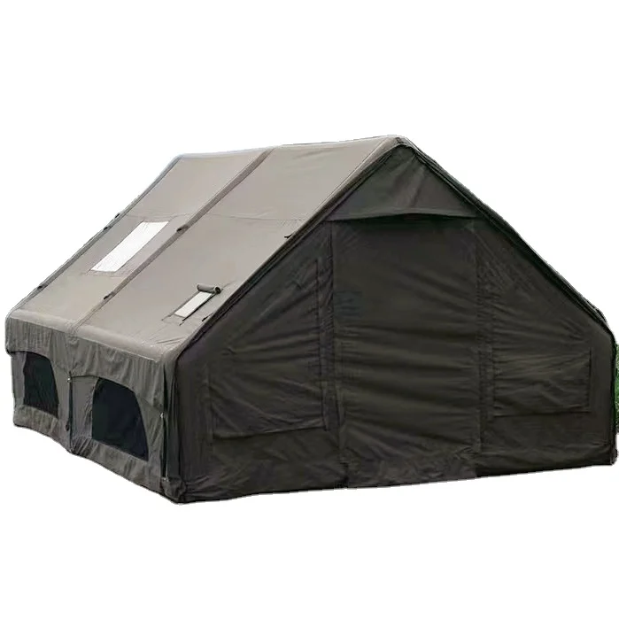 #￥Green Oxford Double Layer 4 Season Large Size Waterproof Portable Cotton Outdoor Inflatable Tent 2 Rooms for Camping Family