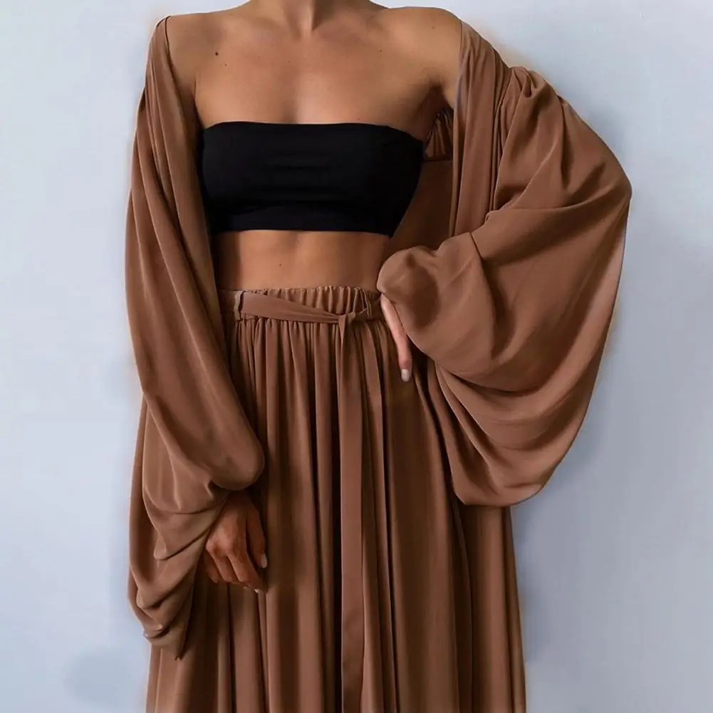 Survêtement à manches longues bouffantes pour femmes, tenue sexy, cardigan, haut tubulaire, pantalon à jambes larges, vêtements, 03/Life