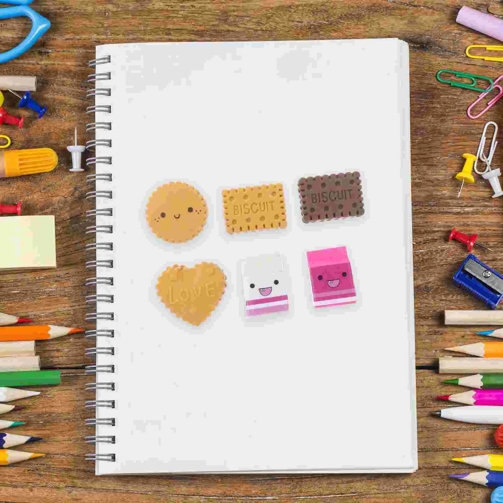 6 Pcs Nice Eraser Kids Biscuit Cookies Students Stationery Supplies Creative Child