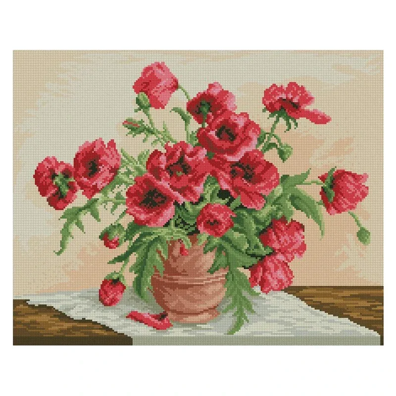 Amishop Popular Top Quality Counted Cross Stitch Kit Poppy Beautiful Red Flowers 6710