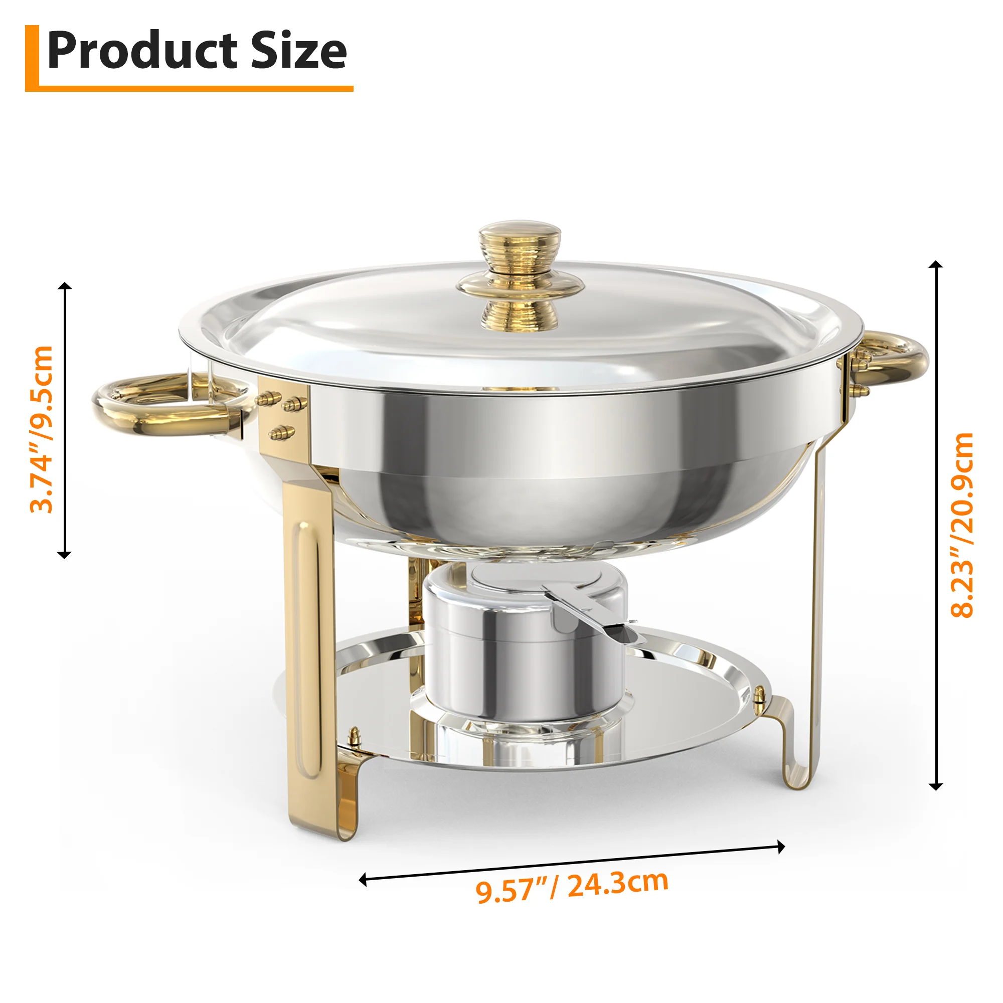 Set elegante da 2/4/6 pezzi, composto da scaldavivande rotondi in acciaio inossidabile color oro, capacità 5QT, ideale per buffet, con coperchio, supporto, cucchiaio da portata e pinzette, perfetto