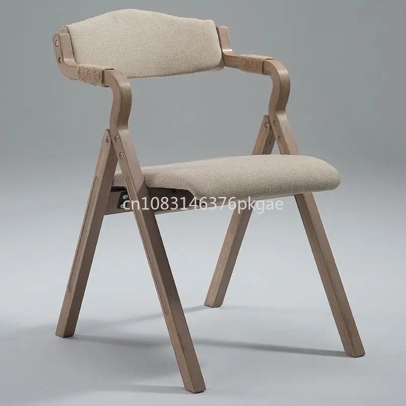 Curved Wood Modern Simple Retro Folding Dining Chair Back Cloth Art Study Leisure Chair Furniture