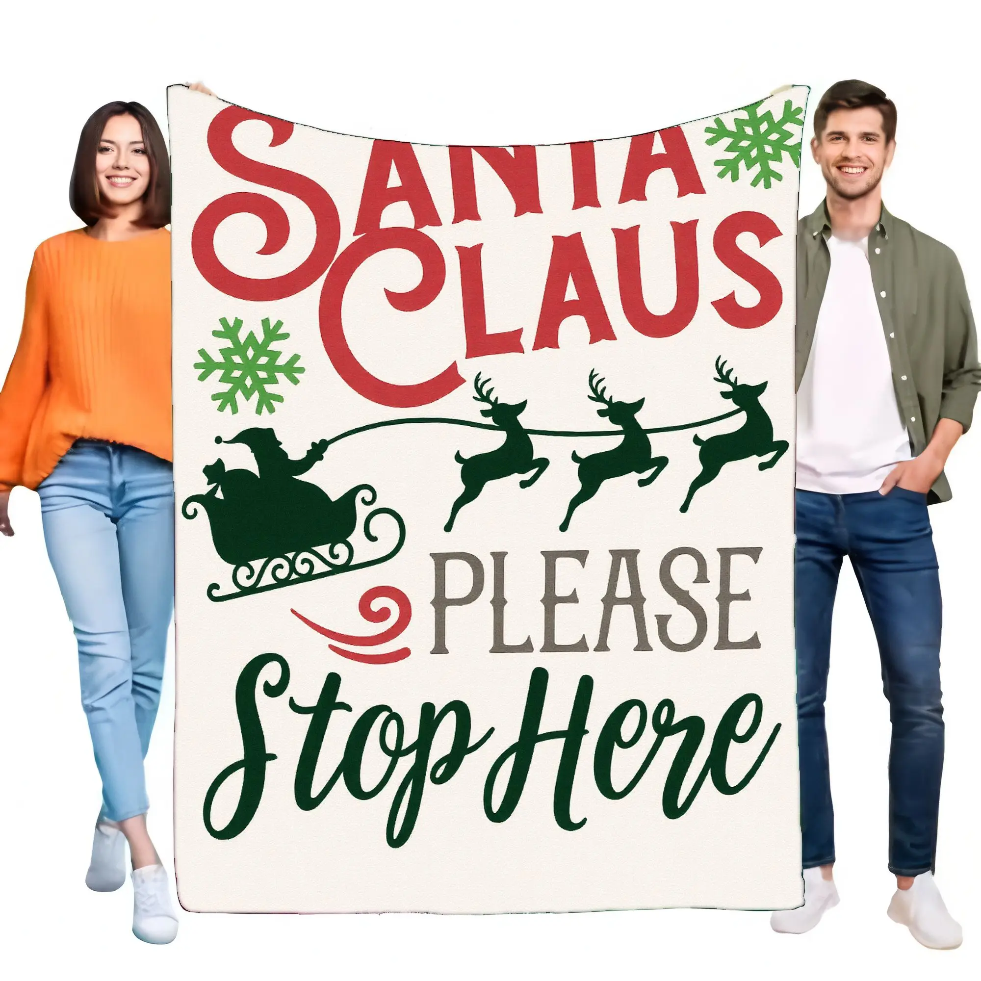 Santa Claus Please Stop Here Holiday Blanket Soft Cozy Throw Christmas Decor Gift for Home, Perfect for Snuggling on Couch or Be