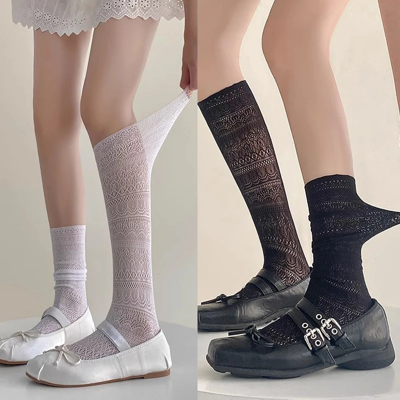 Lace Lolita Thin Socks Fashion Hollow Out Casual Crew Socks for Women Breathable Soft Cotton Japanese Style Jk Mesh Socks Girls