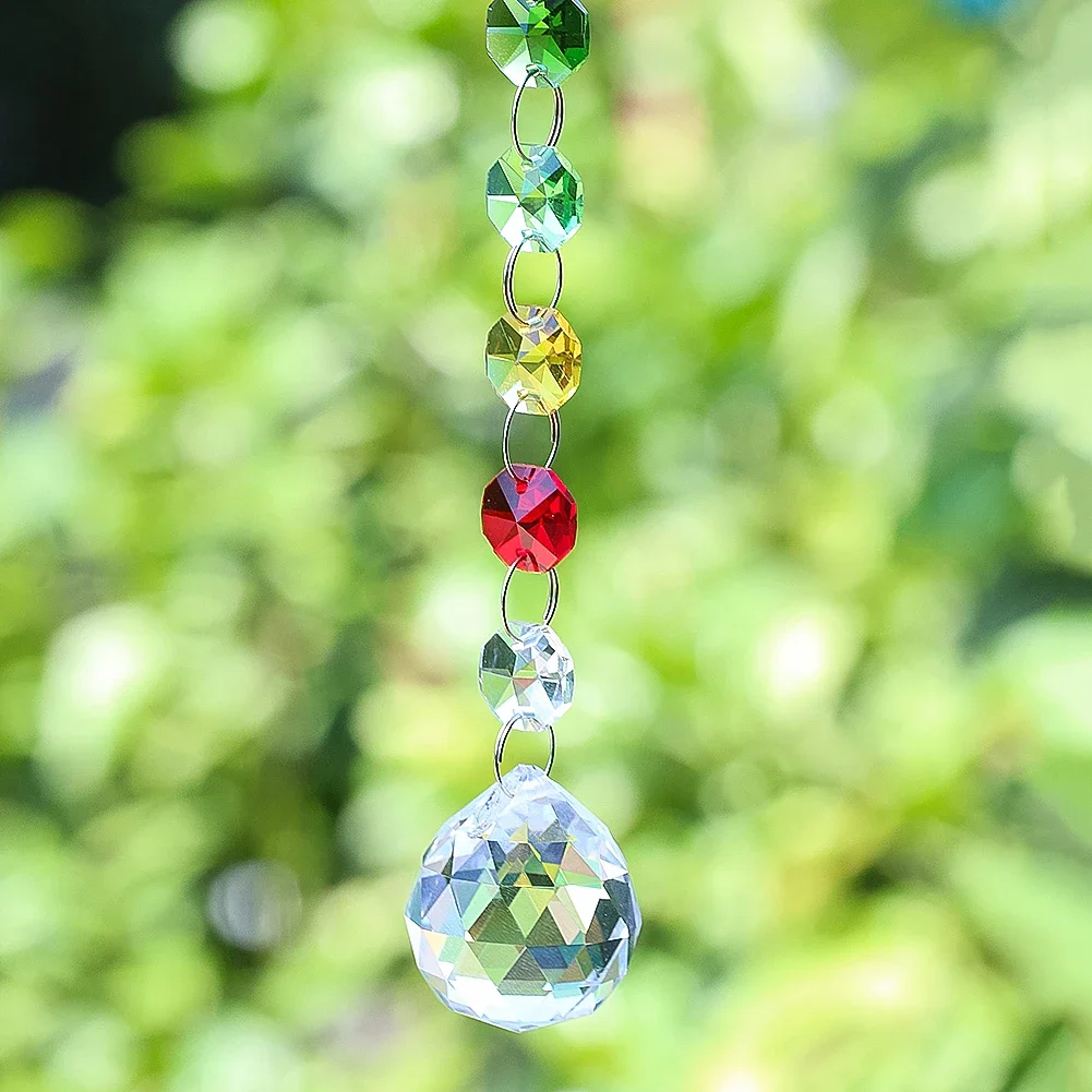 Colorful Crystal Hanging Pendant 23.5cm Beaded Sun Catcher Ornament Window Garden Home Decor Feng Shui Rainbow Light Decoration