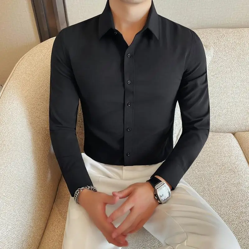

Camisas De Hombre Spring New Ironless Solid Color Shirt Men's Shirt Korean Fashion Long Sleeve Men's Social Shirt Dress 3XL-M