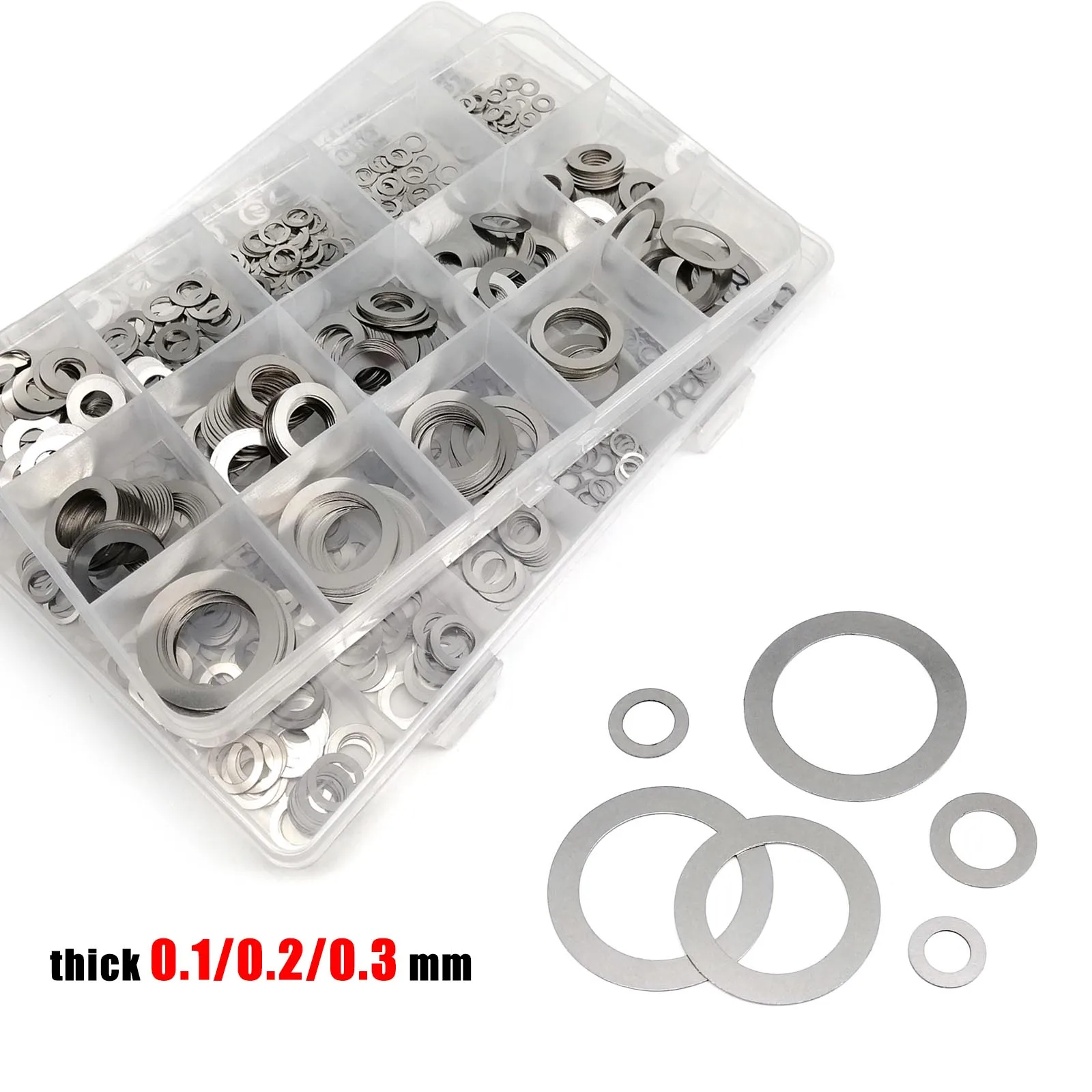1 Box Ultra Thin Adjusting Shim Washer Mix Sizes 0.1mm 0.2mm 0.3mm M3 to M20 Ultrathin Flat Gasket Kit Set 304 Stainless Steel