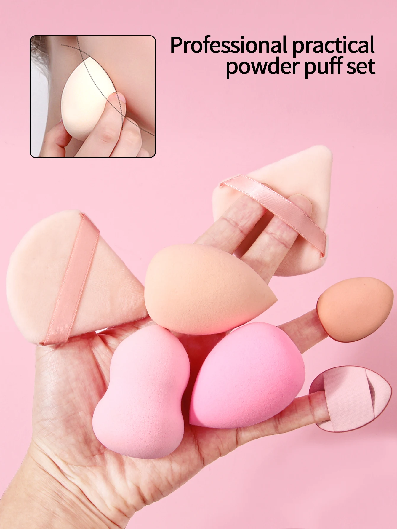Ensemble d'éponges de maquillage multifonctions pour œufs de beauté, 15 pièces, 6 gouttes d'eau/oeufs de beauté, 3 bouffées de poudre triangulaires, Mini bouffées de poudre pour le pouce