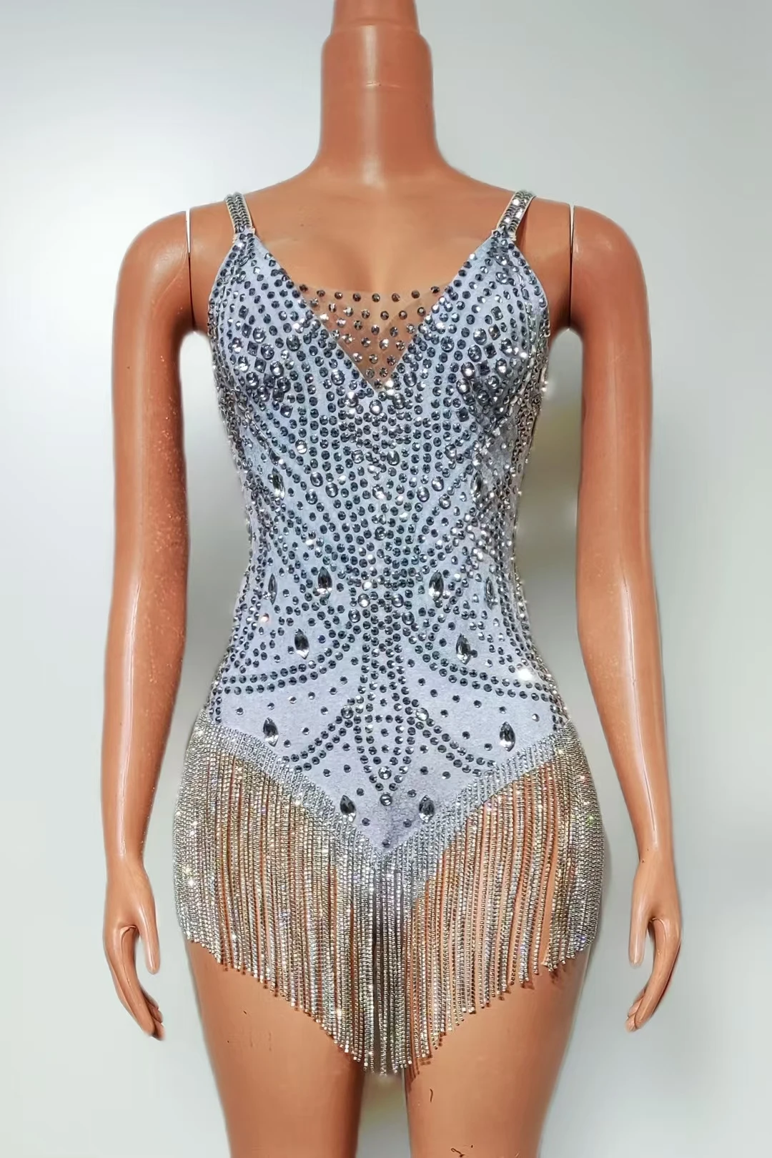 

Heavy Industry Full Diamond Leotard Strap Top High End Sexy Bag Hip Joint High Fork Tassel Party Event Performance Costume Dage
