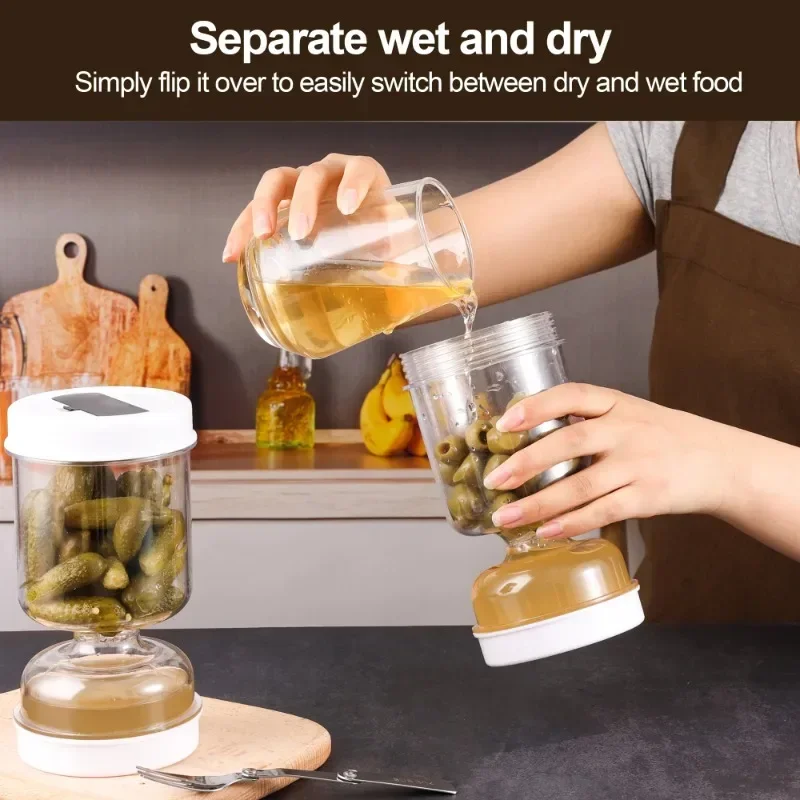 Olive and Pickle Strainer Jar Wet and Dry Separation Bottles Food Juice Containers Reusable Cucumber Jar Kitchen Storage Box