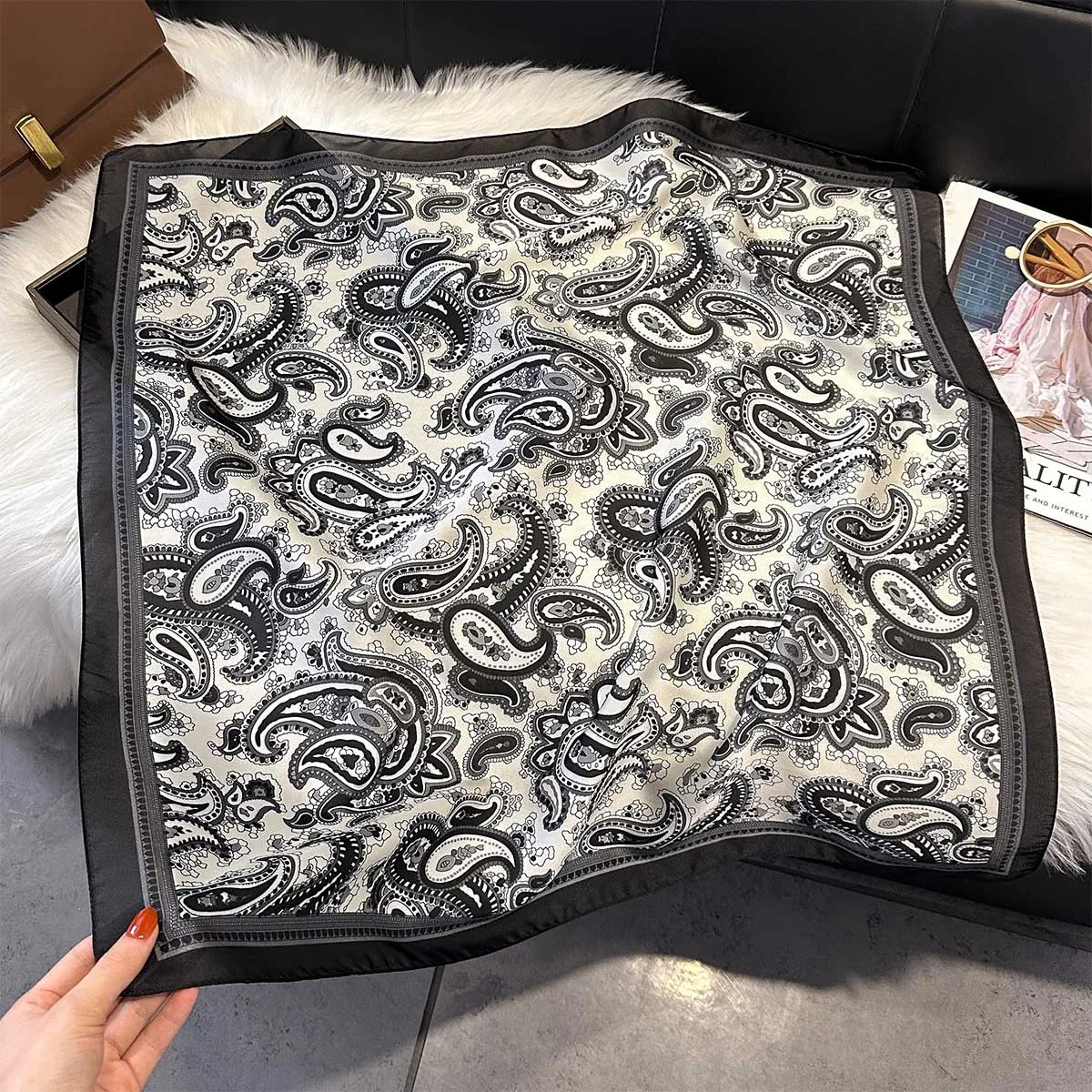 الربيع الصيف موضة فاخرة 70 سنتيمتر ساحة المرأة وشاح حريري بيزلي طباعة مصمم الأوشحة شال باندانا الحجاب منديل #2