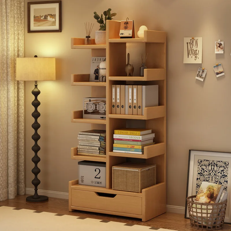 Solid wood bookcase, locker integrated against the wall, bookshelf corner storage rack, household living room does not occupy an