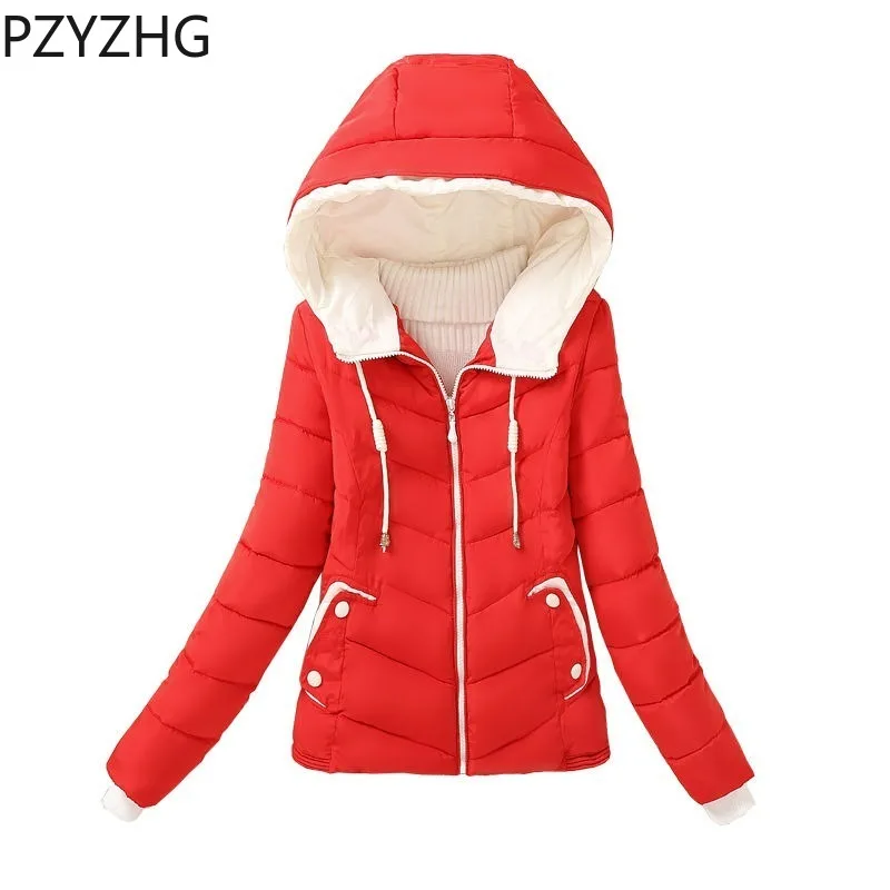 2023 New Women Fashion Cotton Coat Winter Thin Down Jacket Female  Parkas Short Slim Fit Outwear Thickened Hooded Overcoat