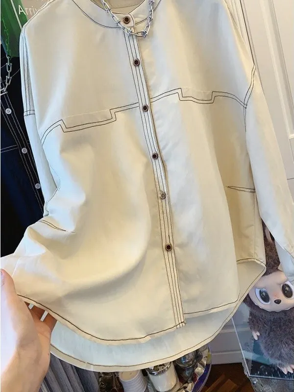 فضفاضة تناسب طويلة Sve المرأة irt 2025 الخريف جديد Sle تصميم تحسس صغير ence تنفس مريحة رداء علوي غير رسمي #3