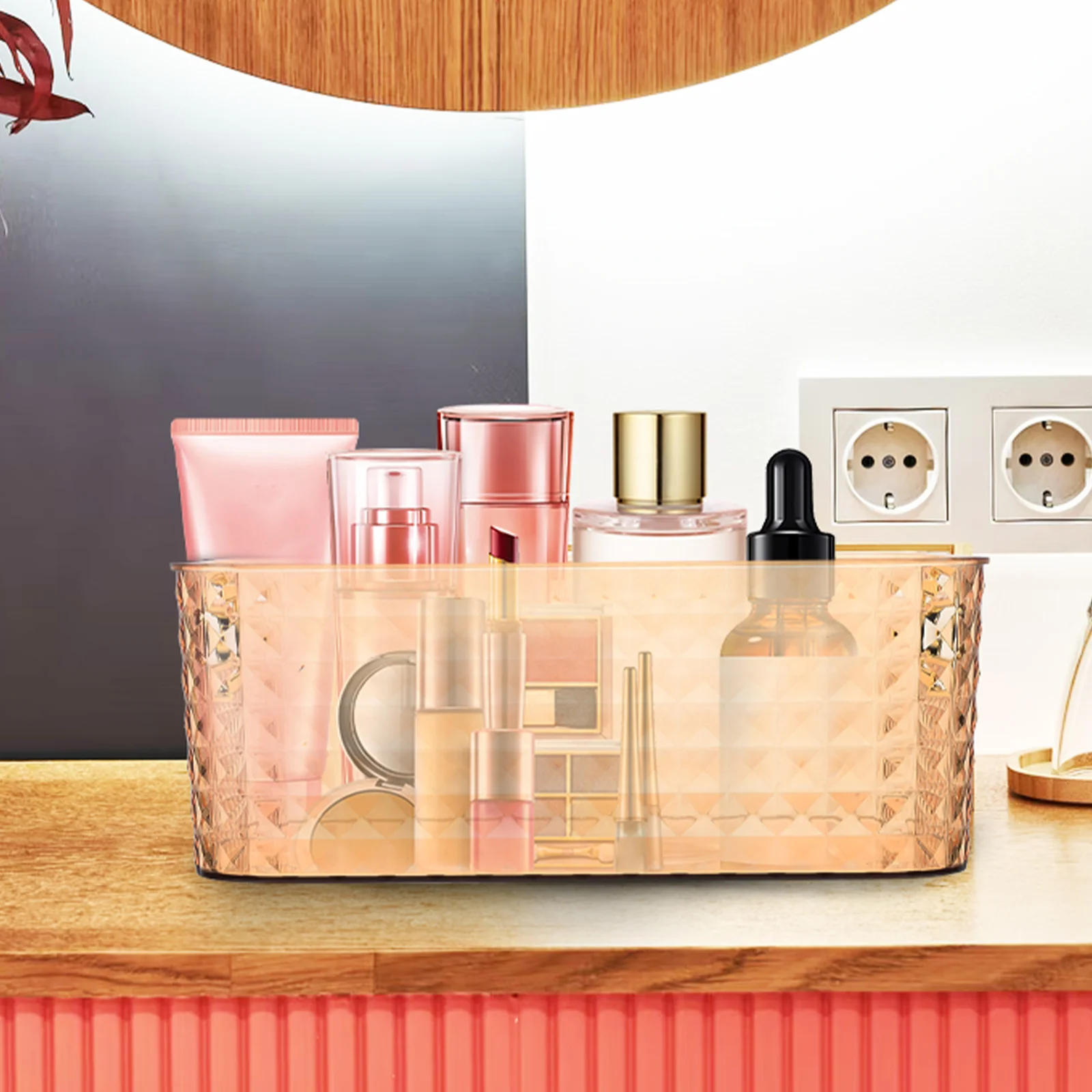 

1pcs Diamond Pattern Transparent Storage Boxes for Bathroom Cosmetics Masks Desktop ganizer Plastic Container Office Kitchen Use