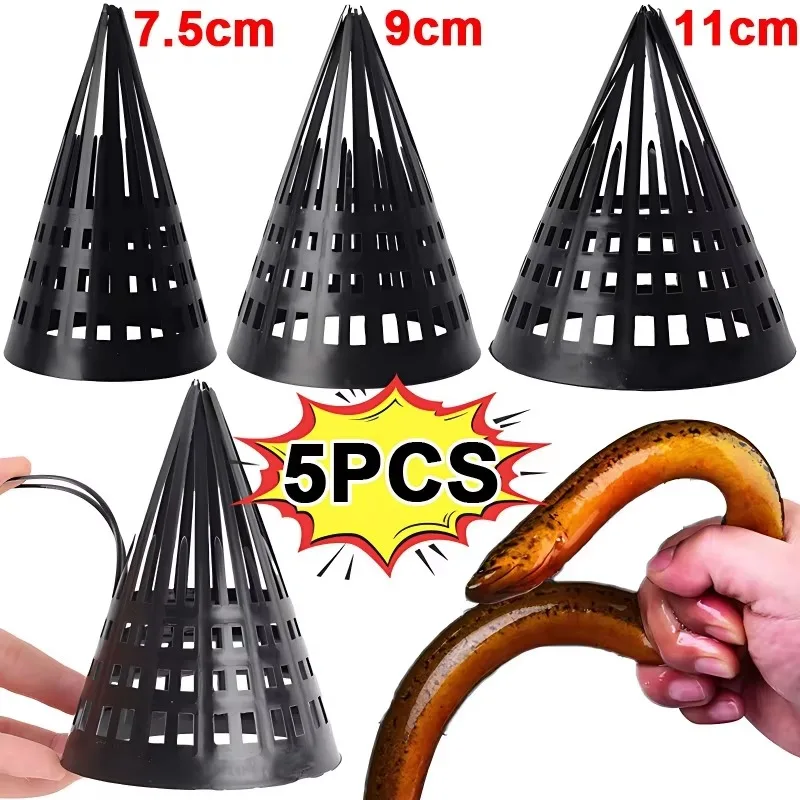 5/1Pcs Black Tapered Inlet Fishing Net Finless Eel Loach Trap Fishing Cage Lid Durable Plastic Tackle Cage Lid Fishing Tool